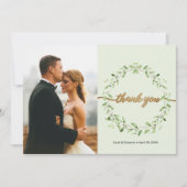 ボーホー ウォーターカラーの葉のリース 春のウェディング フォト サンキューカード (正面)