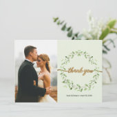 ボーホー ウォーターカラーの葉のリース 春のウェディング フォト サンキューカード (スタンド正面)