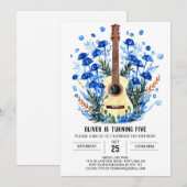 ボーホー　ウォーターカラー　ギター少年　誕生日 招待状 (正面/裏面)