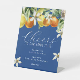 ボーホー ウォーターカラー シトラス ブライダル シャワー バー メニュー 青 台座サイン