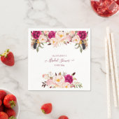 ボーホー ウォーターカラー ブラッシュ ピオニー ブライダル シャワー スタンダードカクテルナプキン (インサイチュ)