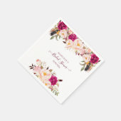 ボーホー ウォーターカラー ブラッシュ ピオニー ブライダル シャワー スタンダードカクテルナプキン (角)