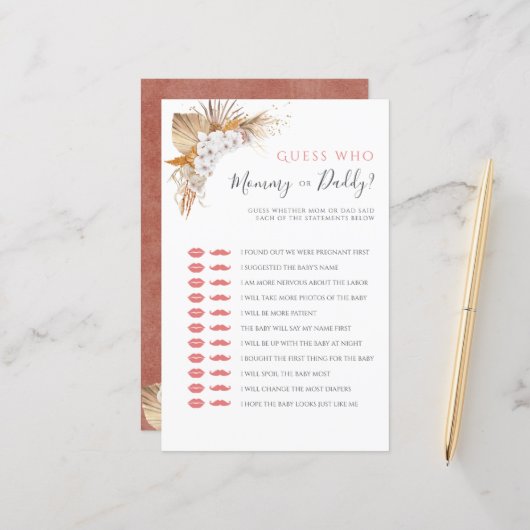 ボーホー ウォーターカラー ベイビー シャワー ゲーム ママ オア パパ (正面/裏面インサイチュ)