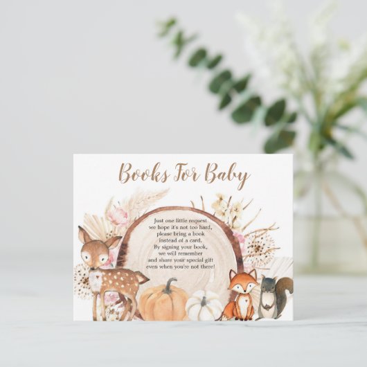 ボーホー ウッドランド パンプキン ベビーのための絵本 インビテーションポストカード (スタンド正面)