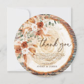 ボーホー ウッド スライス サンクス – ラスティック フラワール フォト サンキューカード (正面)