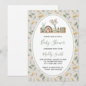 ボーホー ウッド トイ グリーン レインボー ベイビー シャワー 招待状 (正面/裏面)