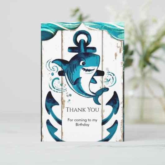 ボーホー・エンチャンテッド・ノーティカル・シャーク・バースデー サンキューカード (スタンド正面)
