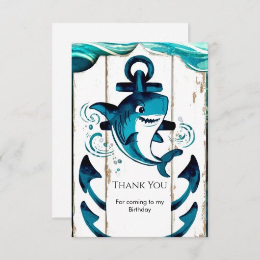 ボーホー・エンチャンテッド・ノーティカル・シャーク・バースデー サンキューカード (正面/裏面)