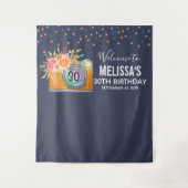 ボーホー オレンジ カメラ & フラワーズ 水彩画 誕生日 タペストリー (正面)