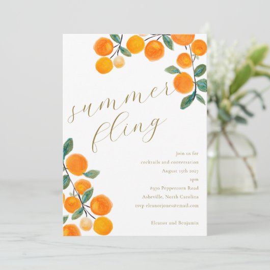 ボーホー オレンジ シトラス フルーツ ウォーターカラー サマー フリング 招待状 (スタンド正面)