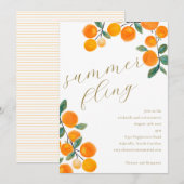 ボーホー オレンジ シトラス フルーツ ウォーターカラー サマー フリング 招待状 (正面/裏面)