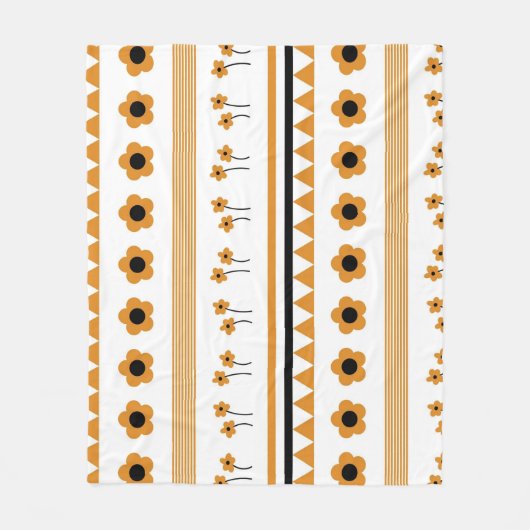 ボーホー オレンジ トロピカル フラワー ボタニカル サマー フリースブランケット (正面)