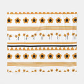 ボーホー オレンジ トロピカル フラワー ボタニカル サマー フリースブランケット (正面(横))