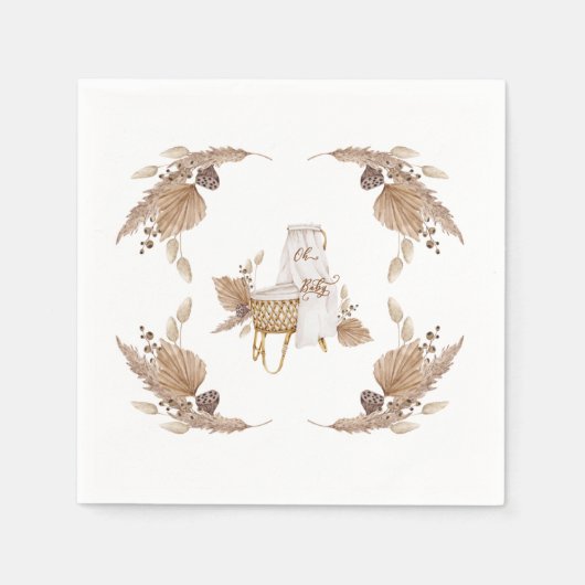 ボーホー オー ベイビー バシネット ホワイト ベビー シャワー ナプキン スタンダードカクテルナプキン (正面)