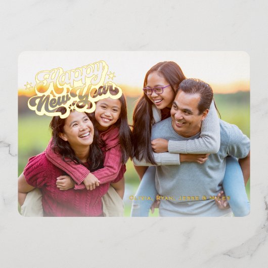 ボーホー カクタス サウスウエスト ハッピー ニューイヤー 1 フォト ゴールド 箔シーズンカード (正面)