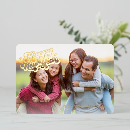 ボーホー カクタス サウスウエスト ハッピー ニューイヤー 1 フォト ゴールド 箔シーズンカード (立ち正面)