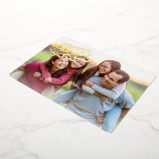 ボーホー カクタス サウスウエスト ハッピー ニューイヤー 1 フォト ゴールド 箔シーズンカード (回転した状態)