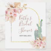 ボーホー カクタス ピンク フローラル ワインボトル ラベル (シングルラベル)