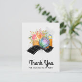 ボーホー カメラ & 花 水彩ありがとう ポストカード (スタンド正面)