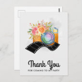 ボーホー カメラ & 花 水彩画 サンクス ポストカード (正面/裏面)
