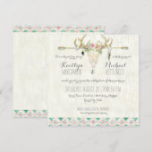 ボーホー カントリー ラスティック フローラル デア スカル アントラー アロー 招待状 (正面/裏面)