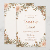 ボーホー ガーデン 水彩 花 イラスト ブラッシュ ローズ パンパス 招待状 (正面/裏面)