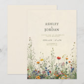 ボーホー・クリーム・ワイルドフラワー結婚式招待状 招待状 (正面/裏面)