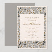 ボーホー グレー ゴールド フラワー ボタニカル ベイビー シャワー 招待状 (正面/裏面)