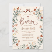 ボーホー コケッティー ワイルドフラワー 洗礼 招待状 (正面)