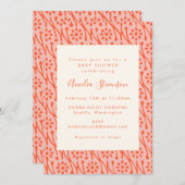 ボーホー コーラル オレンジ ボタニカル フラワーズ ベイビー シャワー 招待状 (正面/裏面)