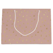 ボーホー ゴールド スターズ パターン ベージュ D6AEA3 ラージペーパーバッグ (正面)