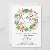 ボーホー サボテン 花のリース ベイビー スプリンクル 招待状 (正面)