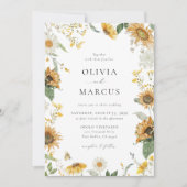 ボーホー サンシャイン ゴールデン レイズ フラワーズ エレガント ウェディング 招待状 (正面)