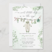 ボーホー サージュグリーン かわいいベビー服 ベビーシャワー 招待状 (正面)