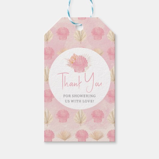 ボーホー シェル ピンク オーシャン ベイビー シャワーフェルトタグ ギフトタグ (正面)