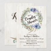 ボーホー シックなスッキリとした ユーカリ カップルシャワー 招待状 (正面/裏面)