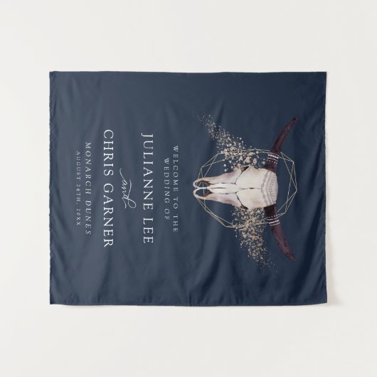 ボーホー シックなステア スカル ウェディング インビテーション タペストリー (正面(横))