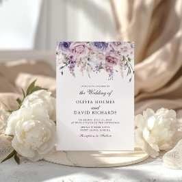 ボーホー シックなマウベ リラック フラワーの結婚式 招待状