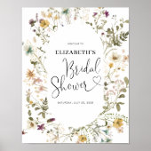 ボーホー シックなワイルドフラワーのフローラル ブライダル シャワー ウェルカム ポスター (正面)