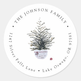 ボーホー シックな水彩クリスマスツリー 返信先住所 ラウンドシール