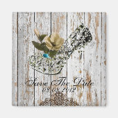 ボーホー シックな納屋の木の素朴なカントリー ウェディング マグネット (正面)