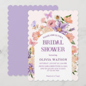 ボーホー シックな野生の花と蝶のブライダル シャワー 招待状 (正面/裏面)