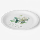 ボーホー シック ウェディング ウォーターカラー 白いバラ ミニマリスト ペーパープレート (アングル)