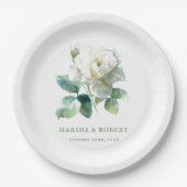 ボーホー シック ウェディング ウォーターカラー 白いバラ ミニマリスト ペーパープレート (正面)