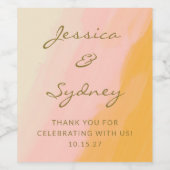 ボーホー シック ウォーターカラー ピンク イエロー ウェディング サンクス ワインラベル (シングルラベル)