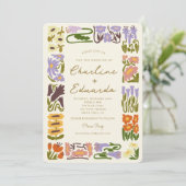 ボーホー シック カラフル フラワー レトロ ウェディング 招待状 (スタンド正面)