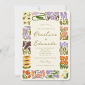 ボーホー シック カラフル フラワー レトロ ウェディング 招待状 (正面)