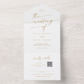 ボーホー シック ゴールドとホワイトのQRコード メールインホウェディング オールインワン招待状 (内側)