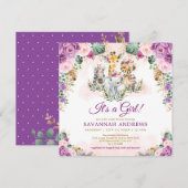 ボーホー シック サファリ ジャングル アニマル ガール ベビー シャワー 招待状 (正面/裏面)