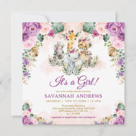 ボーホー シック サファリ ジャングル アニマル ガール ベビー シャワー 招待状